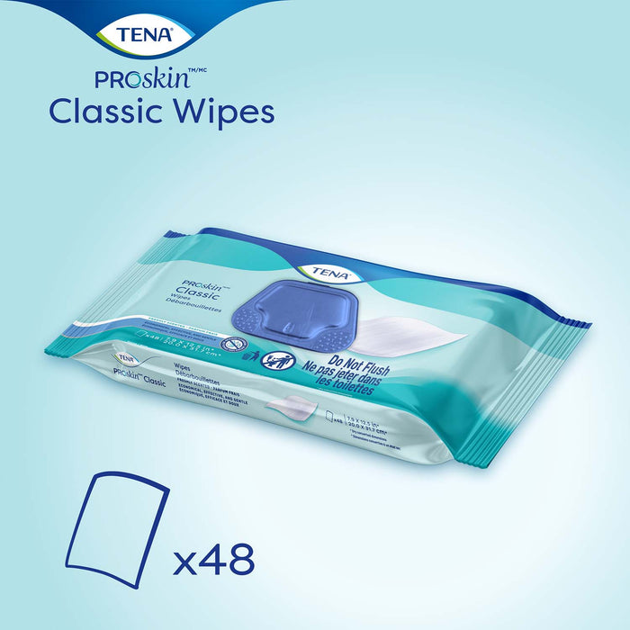 TENA ProSkin Classic Washcloth, Premoistened Wipe, Scented, 48 Count