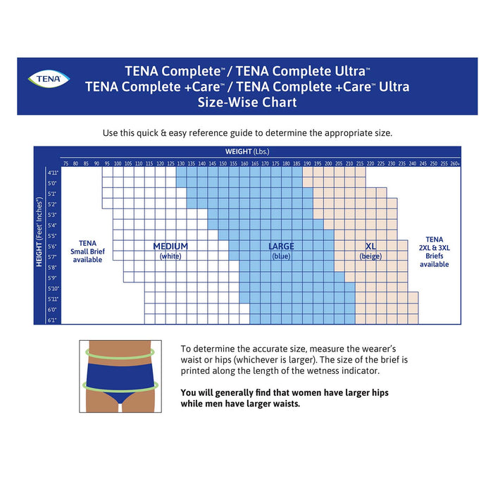 TENA Complete +Care Incontinence Brief 52"- 62", Moderate Absorbency, Unisex, X-Large