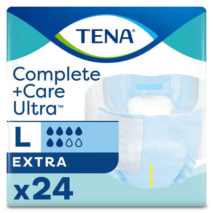 TENA Complete +Care Ultra Incontinence Brief 40"- 56", Moderate Absorbency, Unisex, Large