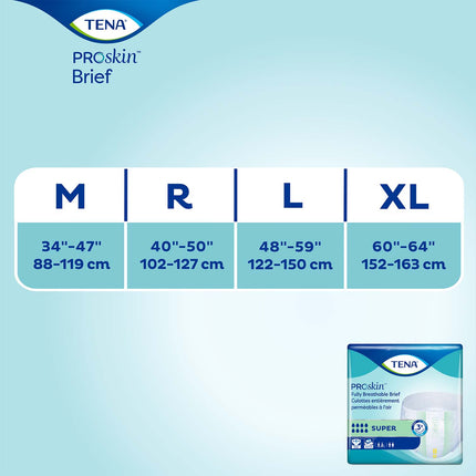 TENA ProSkin Super Incontinence Brief 40"- 50", Heavy Absorbency, Unisex, Regular