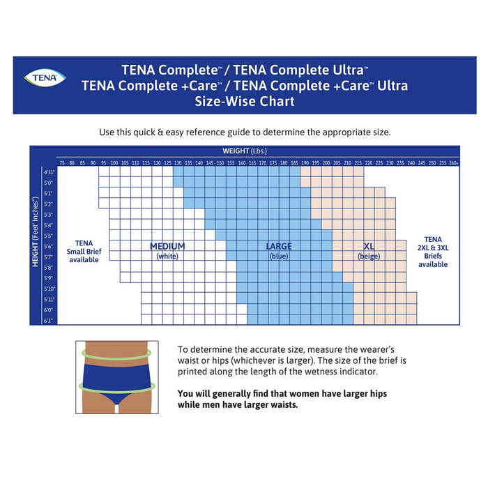 TENA Complete Ultra Incontinence Brief 52"- 62", Moderate Absorbency, Unisex, X-Large, 24 Count