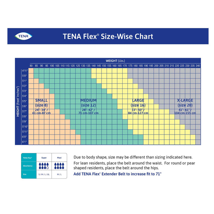 TENA ProSkin Flex Super Belted Incontinence Brief 28"- 42", Heavy Absorbency, Unisex, Medium