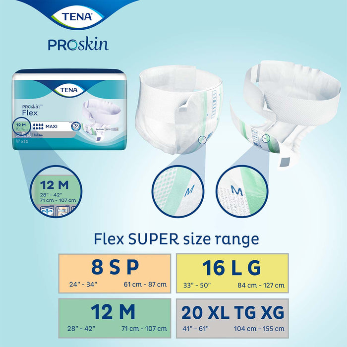 TENA ProSkin Flex Super Belted Incontinence Brief 33"- 50", Heavy Absorbency, Unisex, Large