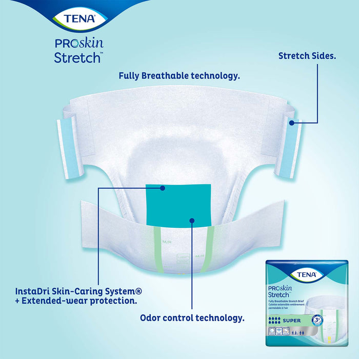 TENA ProSkin Stretch Super Incontinence Brief 41"- 64", Heavy Absorbency, Unisex, Large/X-Large