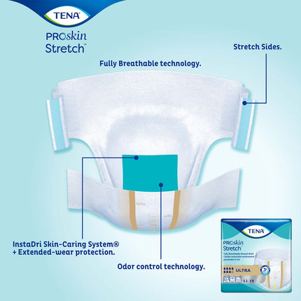 TENA ProSkin Stretch Ultra Incontinence Brief 33"- 52", Heavy Absorbency, Unisex, Medium/Regular