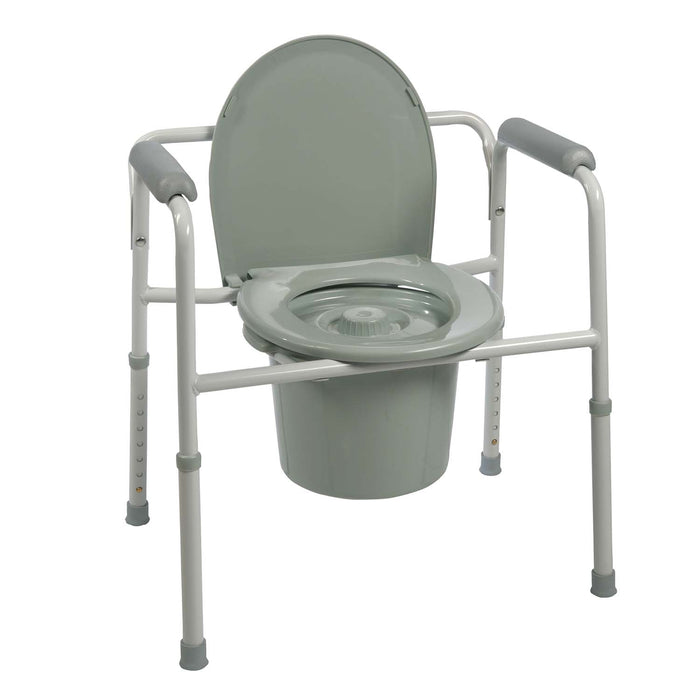 ProBasics Three-in-One Steel Commode with Plastic Armrests, Grey