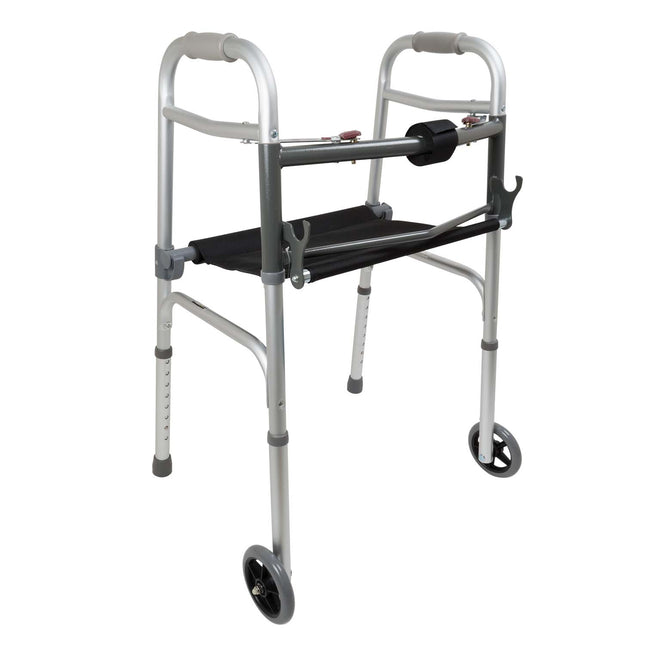 ProBasics Two-Button Folding Walker w/ Wheels & Roll-Up Seat (2 per Case)