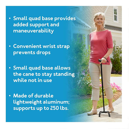 Carex Small Base Quad Cane w/ Soft Grip Derby Handle, Black
