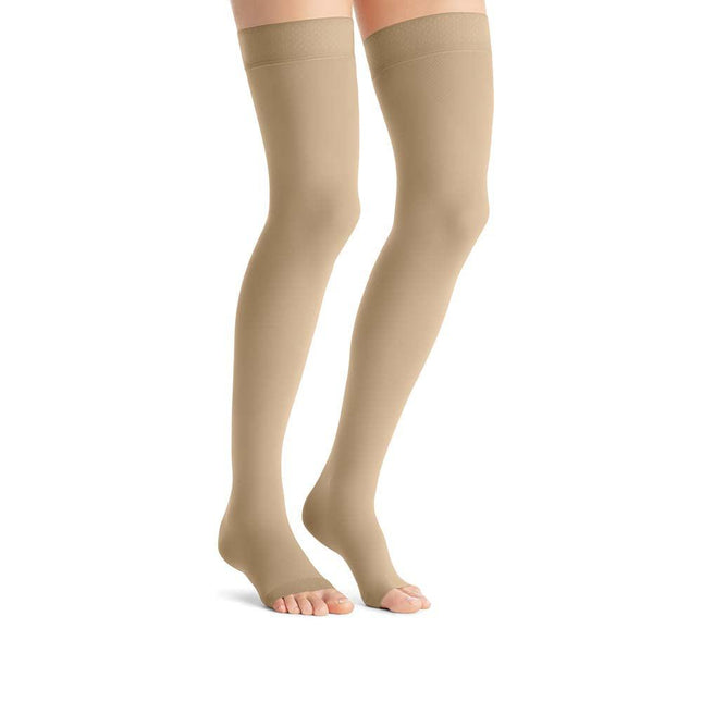 JOBST Opaque Compression Stockings, 15-20 mmHg, Thigh High, Silicone Dot Band, Open Toe - HV Supply