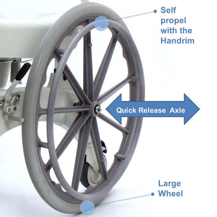 Invacare Aquatec Ocean Ergo Shower Wheelchair, Rolling Shower Chair w/ Self-Propelled or Standard Wheels and Commode - HV Supply