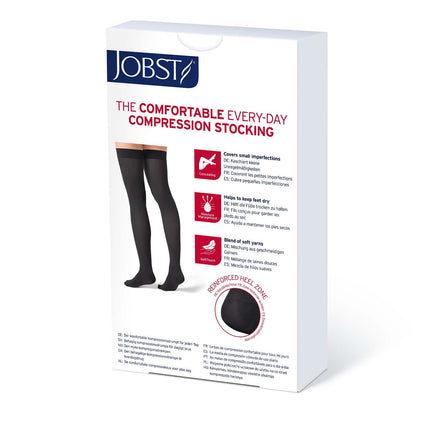 JOBST Opaque Compression Stockings, 15-20 mmHg, Thigh High, Silicone Dot Band, Open Toe - HV Supply