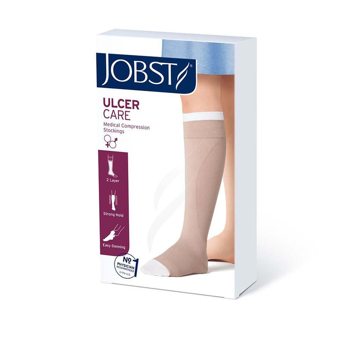 JOBST UlcerCARE 2-Part Compression System with Liners, 40+ mmHg, Knee High, Open Toe, Beige, Left Zipper - HV Supply