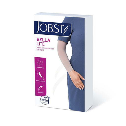 JOBST Bella Lite Compression Sleeves, 20-30 mmHg, Combined Armsleeve & Gauntlet, Silicone Dot Band, Beige - HV Supply