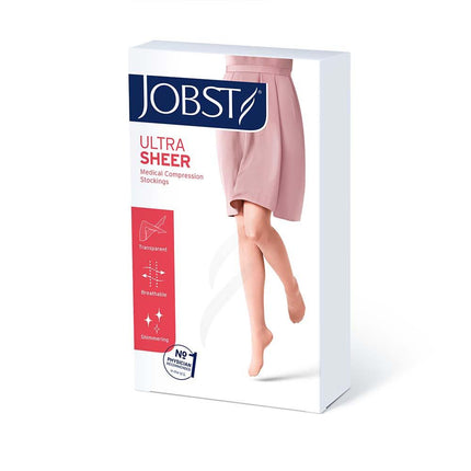 JOBST UltraSheer Compression Stockings, 30-40 mmHg, Thigh High, Silicone Lace Band, Closed Toe - HV Supply