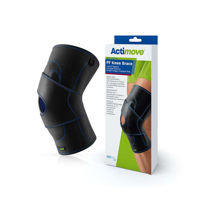 Actimove Sports Edition Knee Brace Lateral Support Simple Hinges, Condyle Pads J-Shaped Buttress, Black - HV Supply