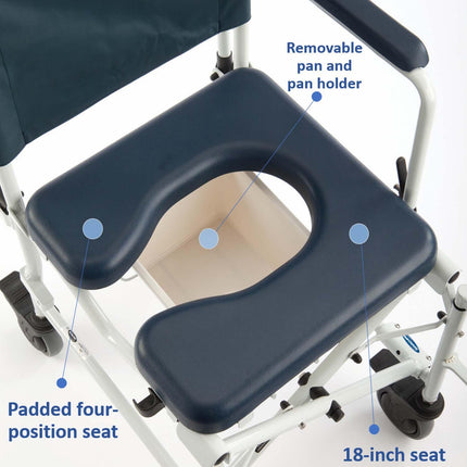 Invacare Mariner Rolling Shower Wheelchair with Commode - HV Supply