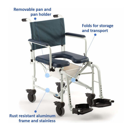 Invacare Mariner Rolling Shower Wheelchair with Commode - HV Supply