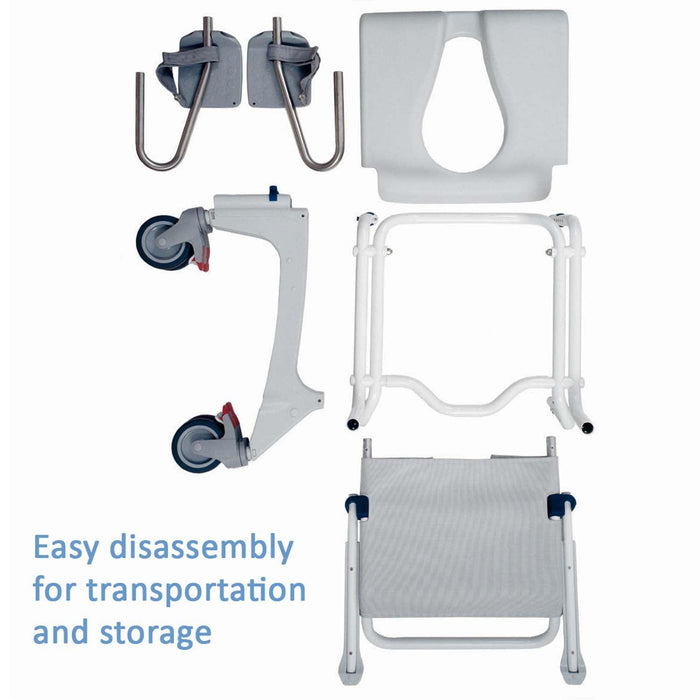Invacare Aquatec Ocean Ergo Shower Wheelchair, Rolling Shower Chair w/ Self-Propelled or Standard Wheels and Commode - HV Supply