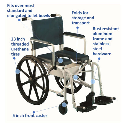 Invacare Mariner Rolling Shower Wheelchair with Commode - HV Supply