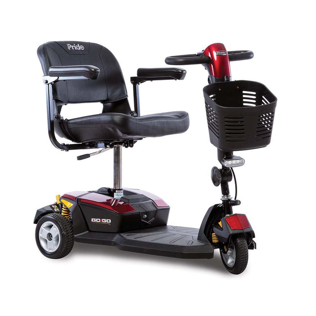 Pride Mobility Go-Go LX w/CTS Suspension 3-Wheel 12 Amp SC50LX Mobility Scooter, Red & Blue Shroud Inserts - HV Supply