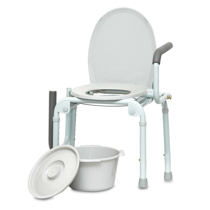 ProBasics Steel Drop-Arm Commode, White Frame w/ Grey Accessories